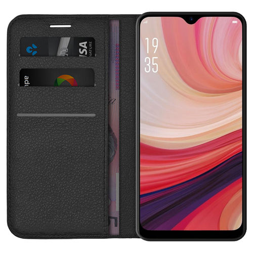 Leather Wallet Case & Card Holder Pouch for Oppo AX7 - Black